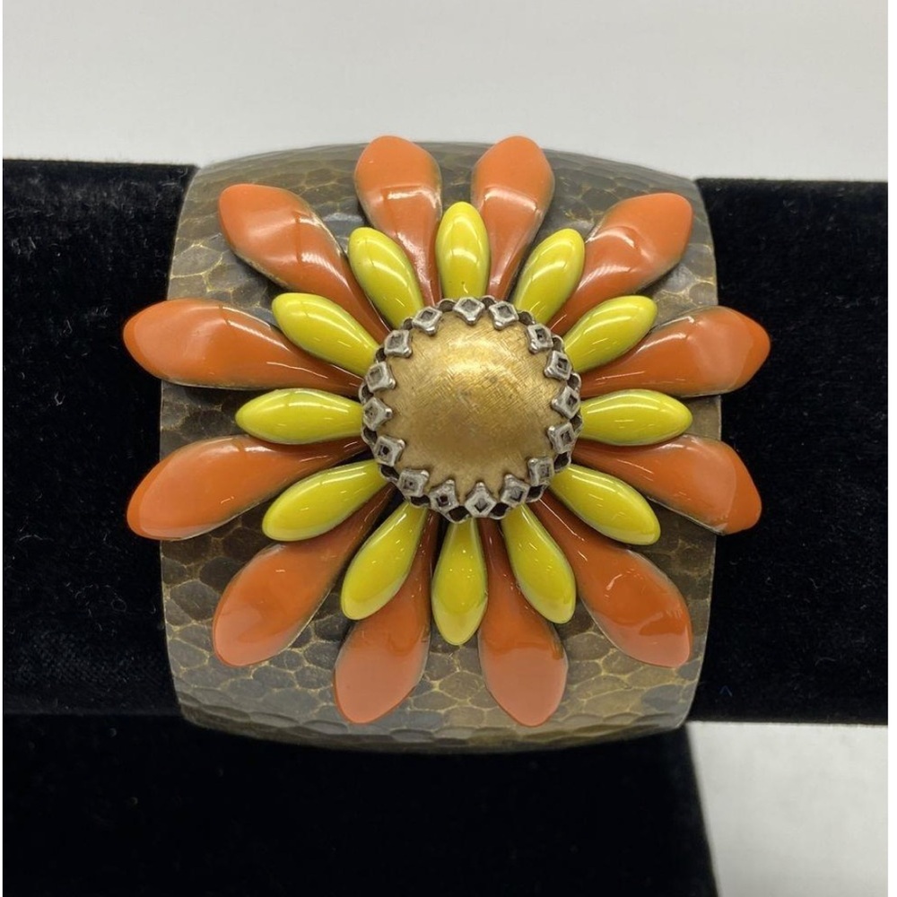 Ollipop Orange and Yellow Flower Enamel Cuff Bracelet